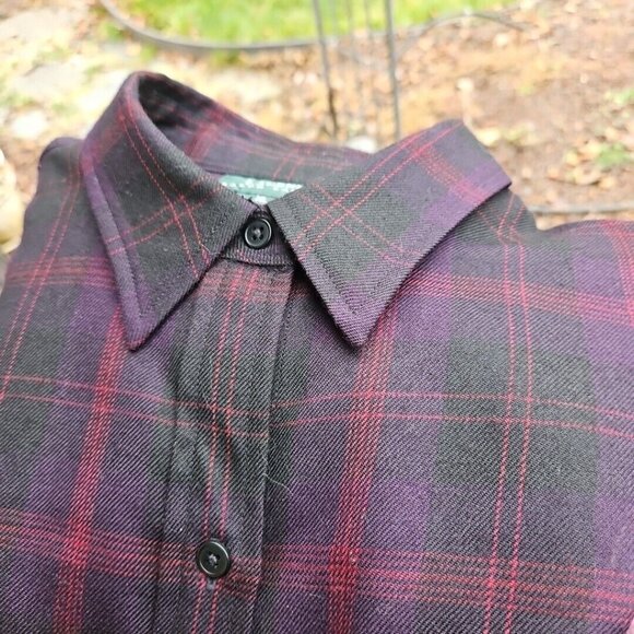 Ralph Lauren Wool Flannel Shirt Womens Sz XL Purple Red Shadow Plaid Long Sleeve - Picture 10 of 10